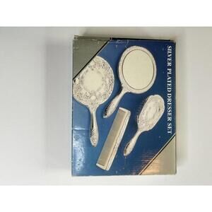 Silver plated dresser set, name “Amanda” on mirror